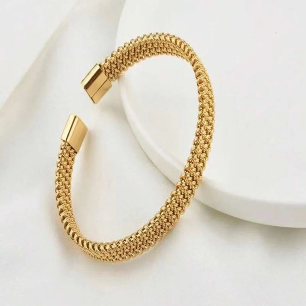 1pc Stainless Steel Gold Tone Spiderweb Design Open Cuff Bracelet For Couple